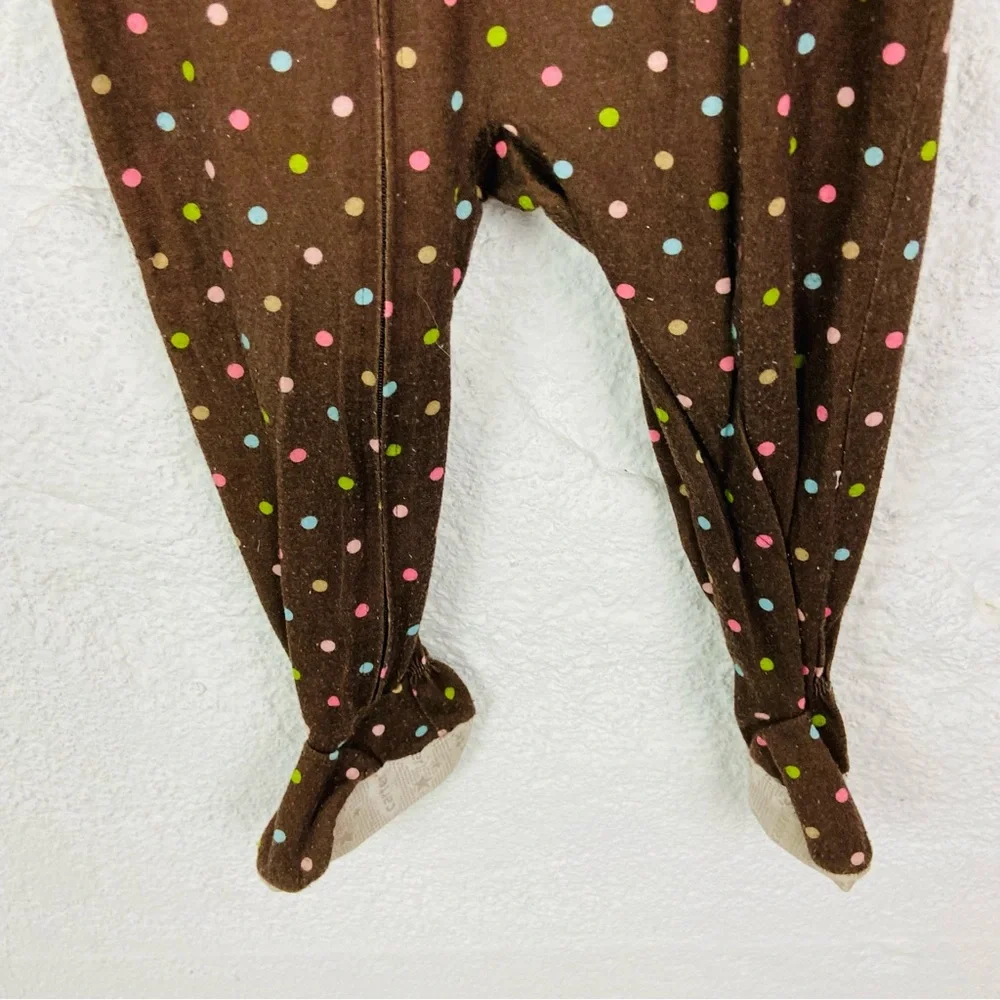 Carters Brown Polka Dot Kids One Piece footie pj with Cupcake Design size 18 M